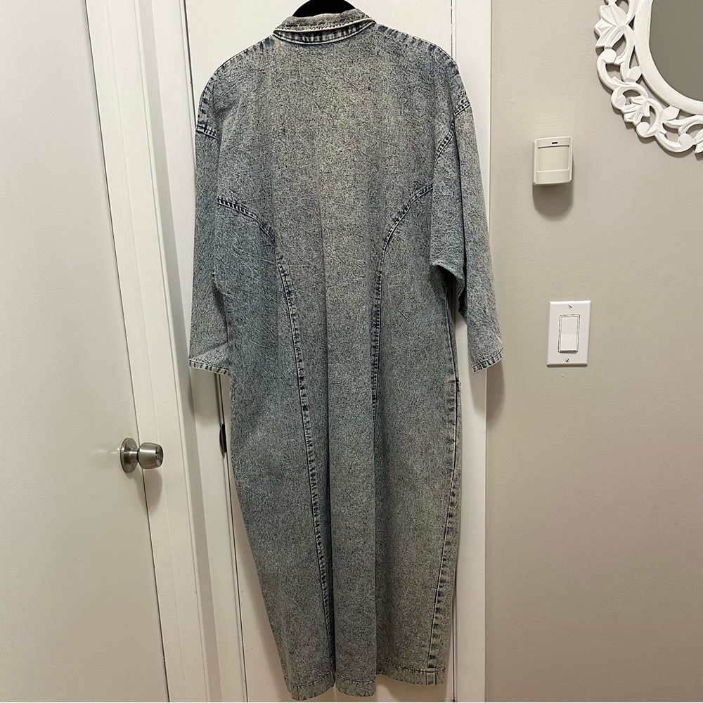 Vintage 80s Handmade KAZU Designs Long Denim Dress XL Beaded Embellished Zip - Picture 8 of 13